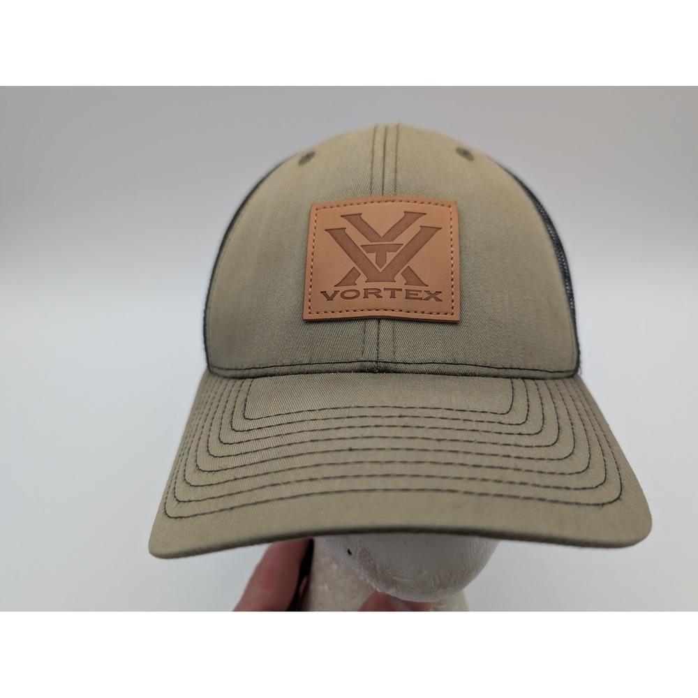 Vortex Optics Trucker Hat Tan Black Mesh Snapback Leather Logo Patch Cap